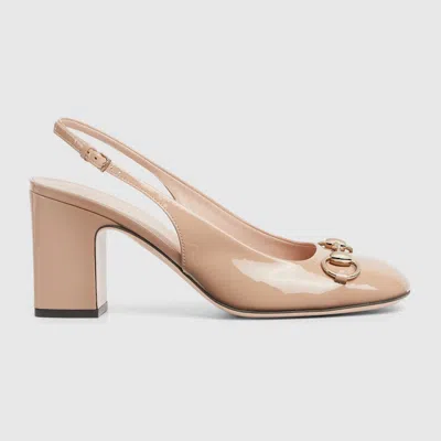 Gucci Damenschuh Mit Fersenriemchen Und Horsebit In Pink Sand