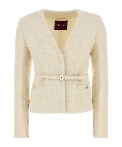 GUCCI GUCCI V-NECK DAMIER BOUCLÉ JACKET