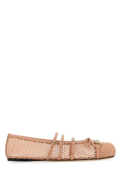 Gucci Net Nappa Triple-strap Horsebit Ballerina Flats In Pink