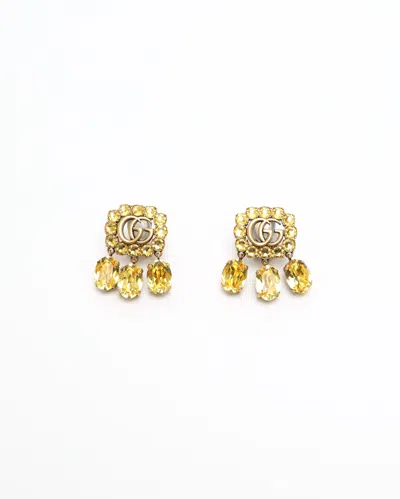 Gucci Dangling Rhinestone Clip-on Earrings In Gold