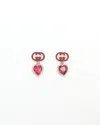 Gucci Dangling Rhinestone Heart Earrings In Red