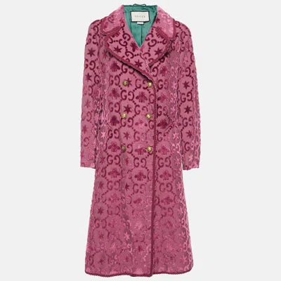Pre-owned Gucci Dark Amarant Bee Stars Velvet Martingale Coat M