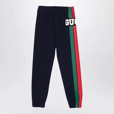 GUCCI DARK BLUE COTTON FLEECE JOGGING TROUSERS 