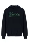 Gucci Blue Cotton Hoodie With Contrasting Logo In Black