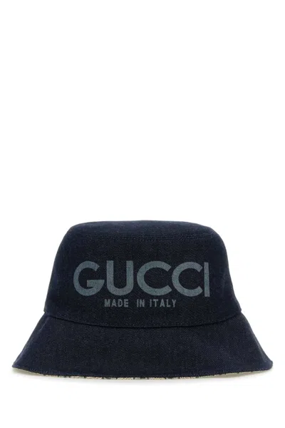 Gucci Dark Blue Denim Logo Bucket Hat