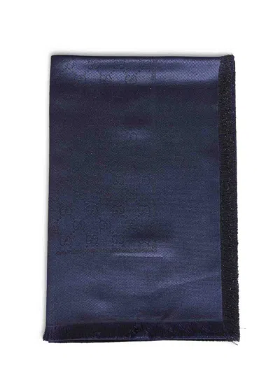 Gucci Dark Blue Gg Lamé Wool And Silk Shawl