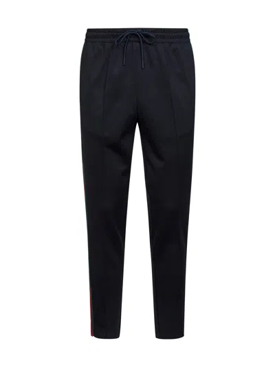 Gucci Men Dark Blue Technical Jersey Jogging Trousers With Web In Black