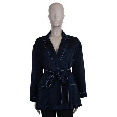 Pre-owned Gucci Dark Blue Viscose 2024 Gg Satin Pajama Shirt 38 Xs