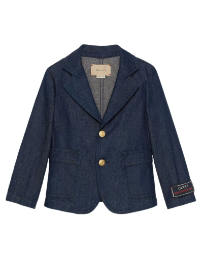 Gucci Kids' Single-breasted Denim Blazer In Blue