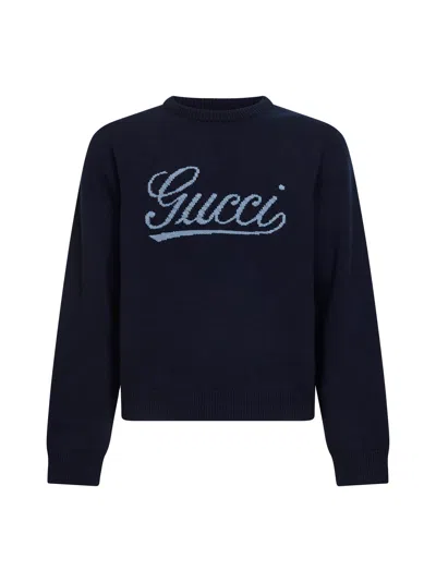 Gucci Dark Blue Wool Intarsia Sweater