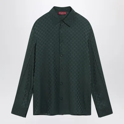 Gucci Dark Bottle Green Gg Jacquard Silk Shirt Men