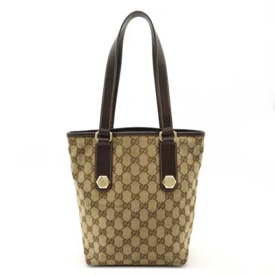 Pre-owned Gucci Dark Brown Canvas Leather Shoulder Bag Tote Bag ()