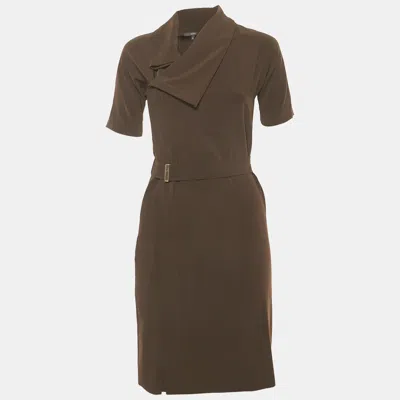 Pre-owned Gucci Dark Brown Crepe Crossover Neck Mini Dress Xs