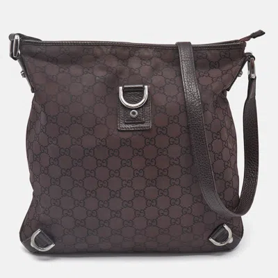 Pre-owned Gucci Dark Brown Gg Fabric And Leather Abbey D-ring Messenger Bag