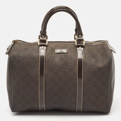 Pre-owned Gucci Dark Brown Gg Supreme Canvas And Leather Medium Joy Boston Bag