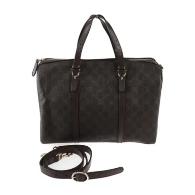 Pre-owned Gucci Dark Brown Gg Supreme Leather Boston Bag Handbag Shoulder Bag ()