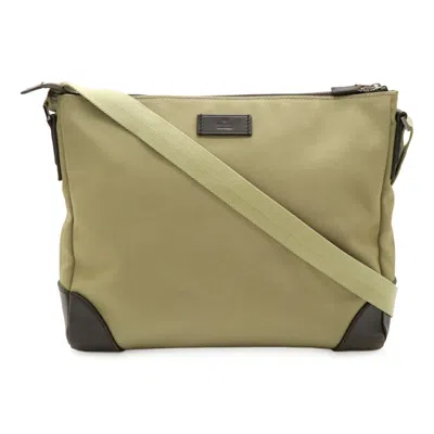 Pre-owned Gucci Dark Brown Khaki Nylon Canvas Leather Shoulder Bag ()