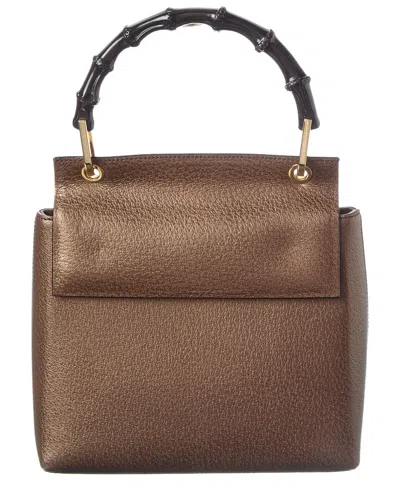 Gucci Dark Brown Lambskin Leather Bamboo Tote (authentic Pre-loved)