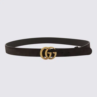 Gucci Dark Brown Leather Belt In Black