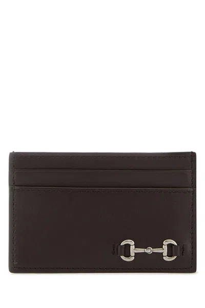 Gucci Men Brown Card Holder With Horsebit On The Front In Leather Man