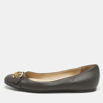 Pre-owned Gucci Dark Brown Leather Gg Marmont Ballet Flats Size 40.5