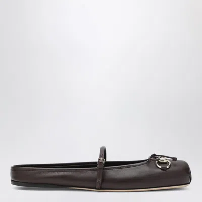 Gucci Dark Brown Leather Mules With Horsebit Detail In Black