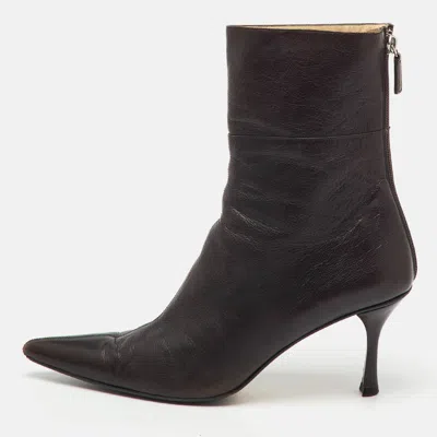 Pre-owned Gucci Dark Brown Leather Pointed Toe Ankle Length Boots Size 42