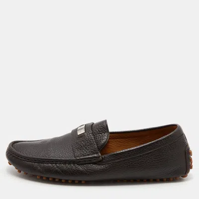 Pre-owned Gucci Dark Brown Leather Slip On Loafers Size 42.5