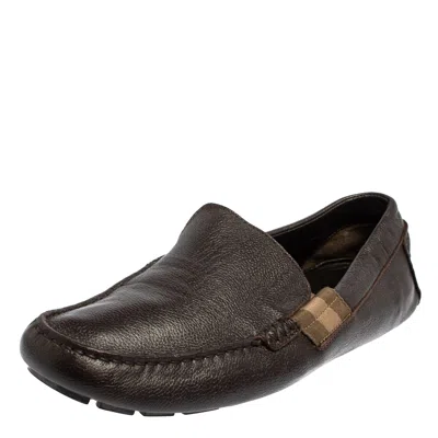 Pre-owned Gucci Dark Brown Leather Slip On Loafers Size 43.5