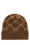 Gucci Women Embroidered Cashmere Beanie Hat In Brown