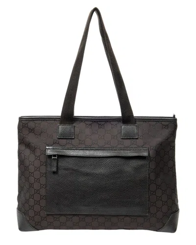 Pre-owned Gucci Dark Brown Monogrammed Nylon Front Pocket Tote (authentic Pre-loved)