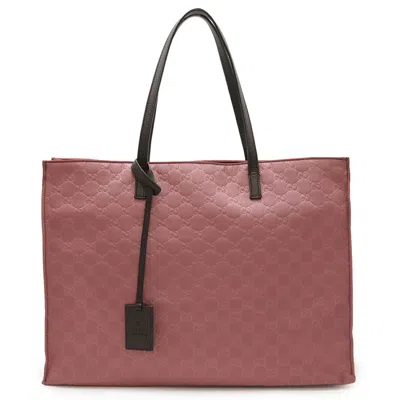 Pre-owned Gucci Dark Brown Pink Nylon Leather Handbag Shoulder Bag Tote Bag ()