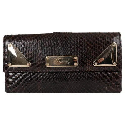 Pre-owned Gucci Dark Brown Python Leather Indy Wallet
