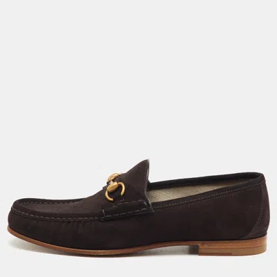 Pre-owned Gucci Dark Brown Suede Horsebit Slip On Loafers Size 43