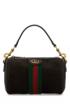 Gucci Dark Brown Suede Mini Ophidia Handbag In Black