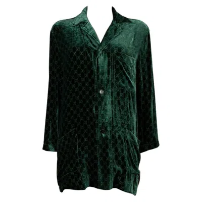 Pre-owned Gucci Dark Green 2021 Gg Devore Velvet Pajama Shirt Xs