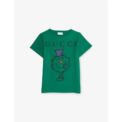Gucci Kids' Dark Green Emerald/m Mr. Fib Graphic-print Cotton T-shirt 4-12