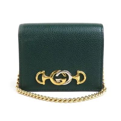 Pre-owned Gucci Dark Green Gold Silver Leather Metal Wallet (bi-fold) () In Multi