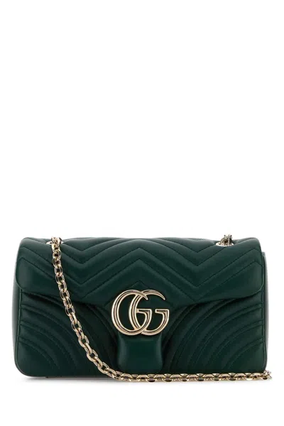 Gucci Dark Green Nappa Leather Medium Gg Marmont Shoulder Bag In Pink
