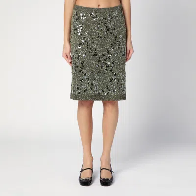 Gucci Dark Green Viscose And Tweed Blend Skirt Women