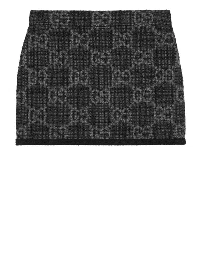 Gucci Gg Tweed Skirt In Grey