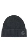 Gucci Dark Grey Cashmere Beanie Hat In Blue