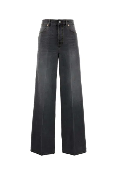 Gucci High Waist Denim Wide Leg Jeans In Gray