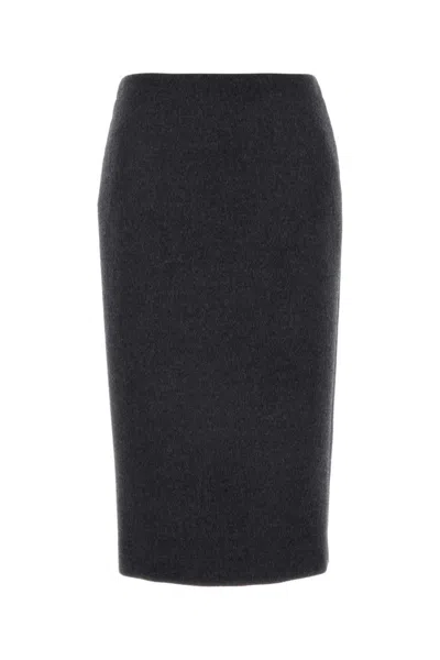 Gucci Dark Grey Embroidered Wool And Silk Skirt