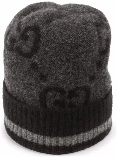 GUCCI DARK GREY GG CASHMERE BEANIE HAT