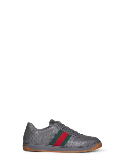 Gucci Dark Grey Perforated Leather Screener Sneakers In Animal Print