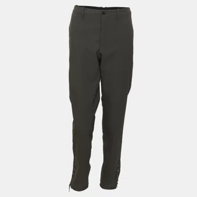 Pre-owned Gucci Dark Grey Stretch Nylon Laced Up Tapered Ankle Riding Trousers L In Gray