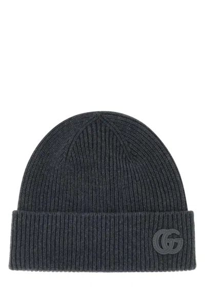 Gucci Dark Grey Textured Beanie Hat In Gray