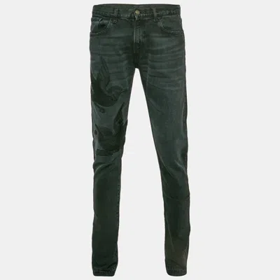 Pre-owned Gucci Dark Grey Washed Denim Regular Fit Denim Jeans L Waist 34"