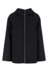 Gucci Wool Blend Jacket With Hood And Pockets In Darkgreylightgrey